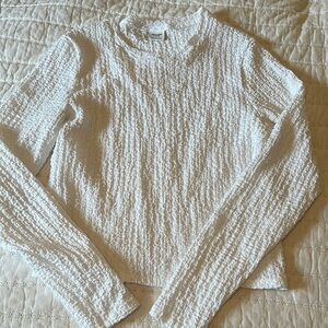 White Textured Long Sleeve Top